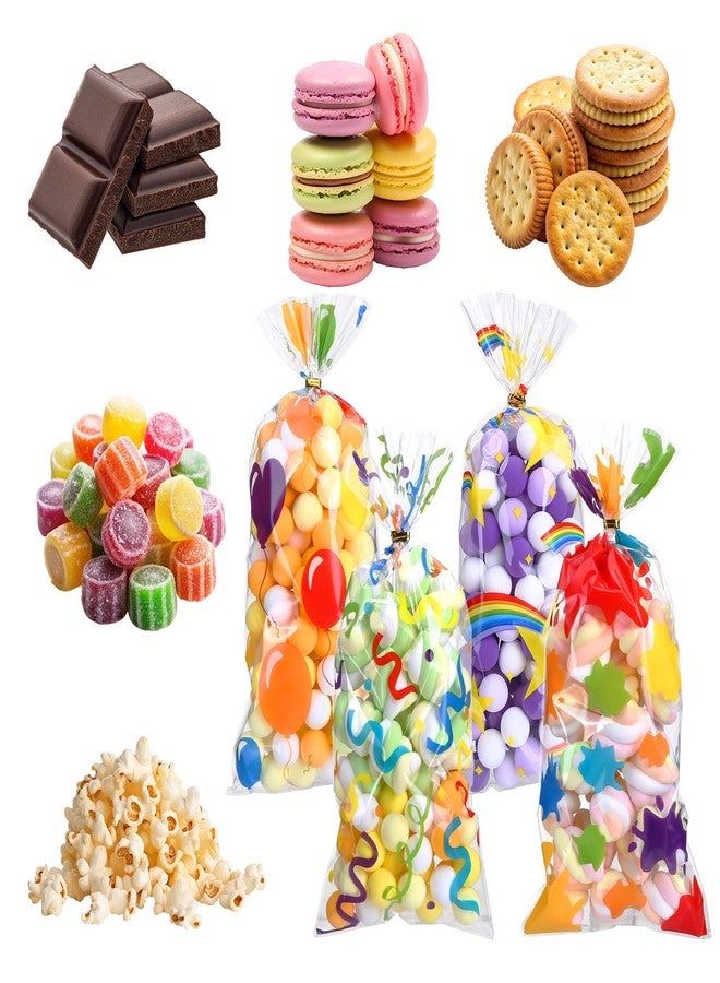 جي هول أكياس هدايا سيلوفان من GWHOLE، 100 قطعة، أكياس هدايا بألوان قوس قزح مقاس 5 × 10 بوصات مع أربطة لولبية، أكياس بلاستيكية للحلوى وهدايا حفلات الكريسماس والبسكويت - Image 3